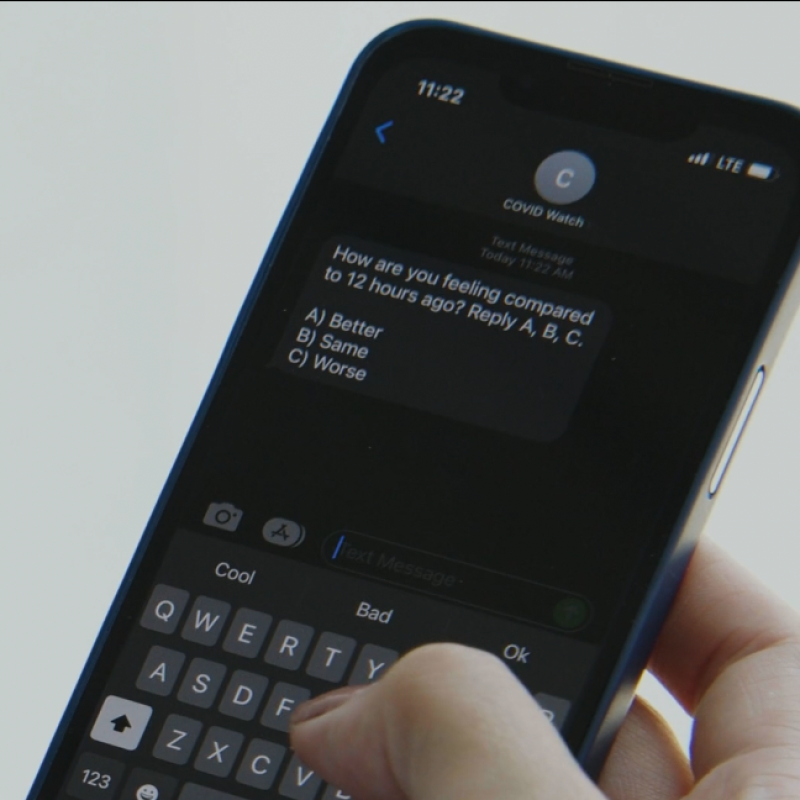 COVID Watch text message asking about how a patient is feeling