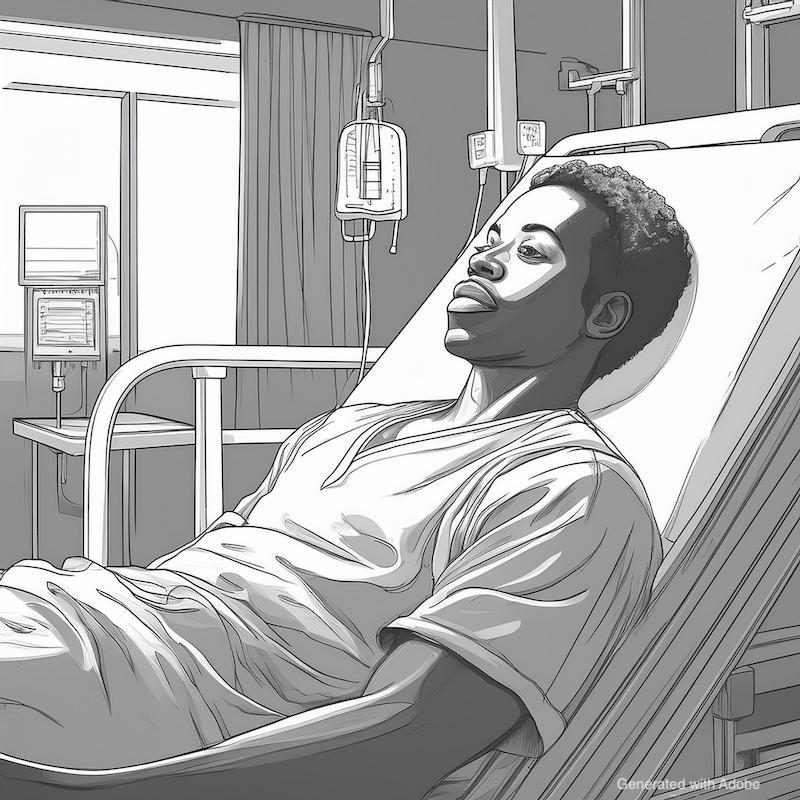 Lineart of a Black patient in an ED bed